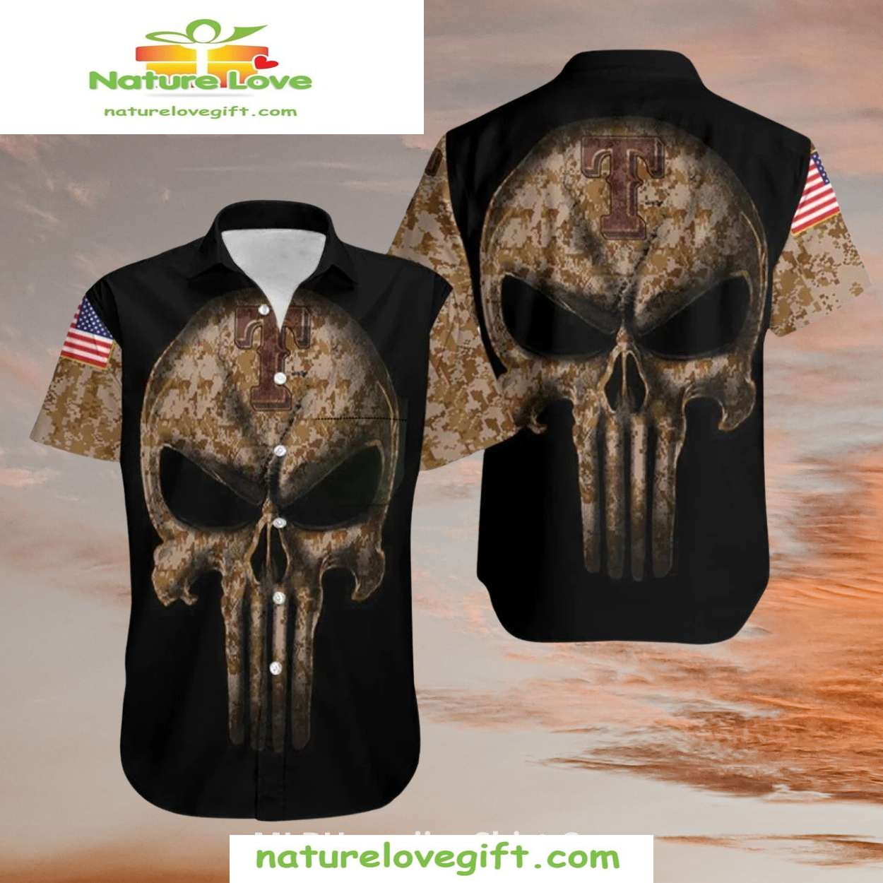Texas Rangers Hawaiian Camo Skull Flags Stylish - Adult & Kids T-Shirts, Sweatshirts & Hoodies apparel design preview 1