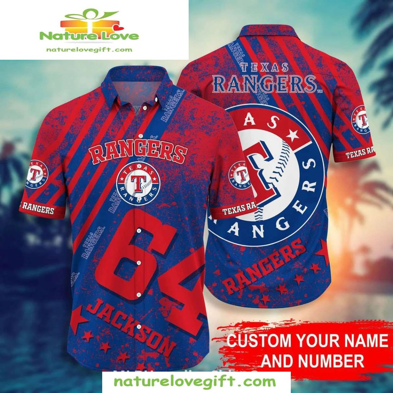 Texas Rangers Hawaiian Custom Name Number MLB - Adult & Kids T-Shirts, Sweatshirts & Hoodies apparel design preview 1