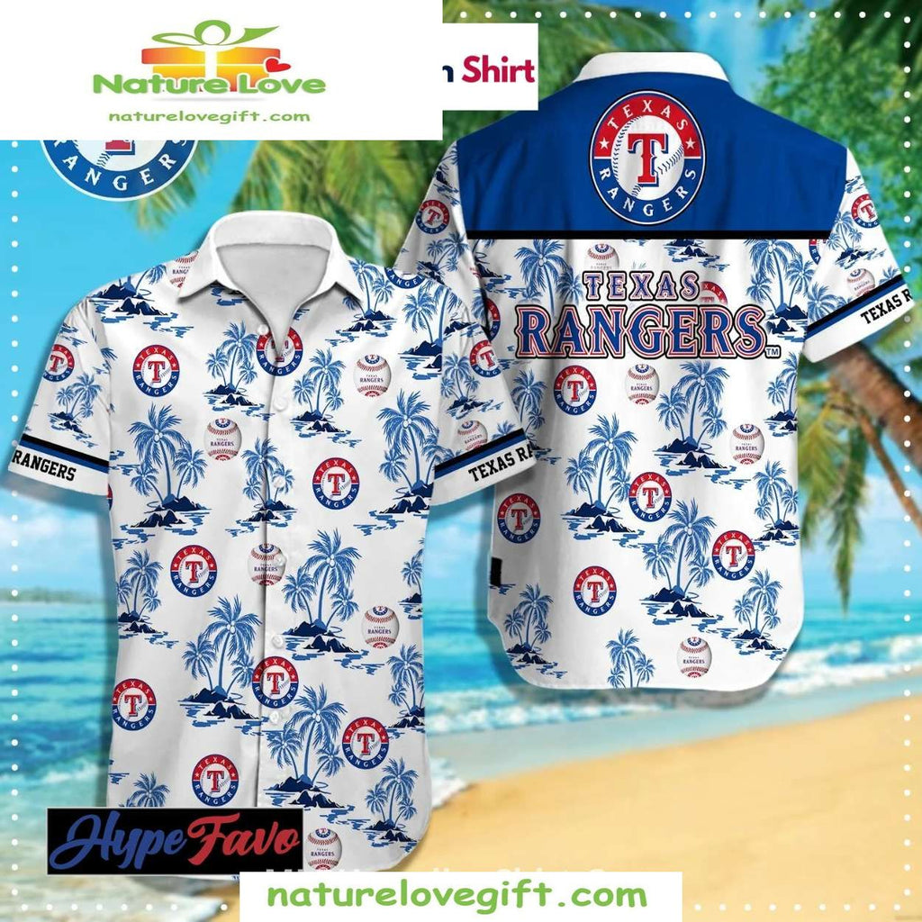 Texas Rangers Hawaiian Palm Trees Blue Trim MLB - Adult & Kids T-Shirts, Sweatshirts & Hoodies apparel design preview 1