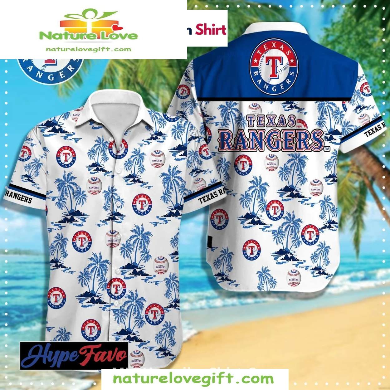 Texas Rangers Hawaiian Palm Trees Blue Trim MLB - Adult & Kids T-Shirts, Sweatshirts & Hoodies apparel design preview 1
