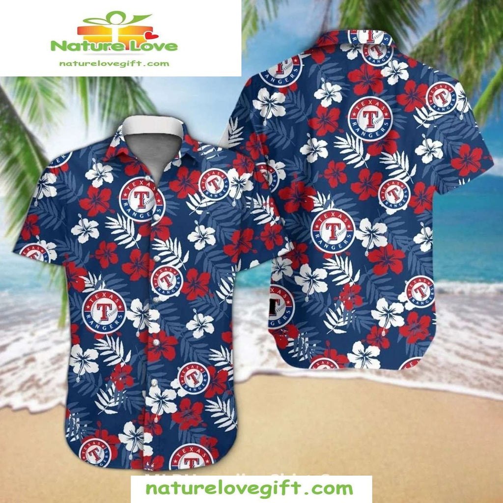 Texas Rangers Hawaiian Red White Hibiscus MLB - Adult & Kids T-Shirts, Sweatshirts & Hoodies apparel design preview 1