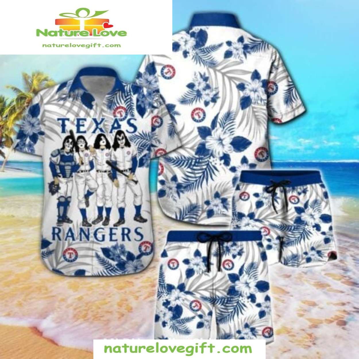 Texas Rangers Hawaiian Rock Band Floral MLB Baseball - Adult & Kids T-Shirts, Sweatshirts & Hoodies apparel design preview 1