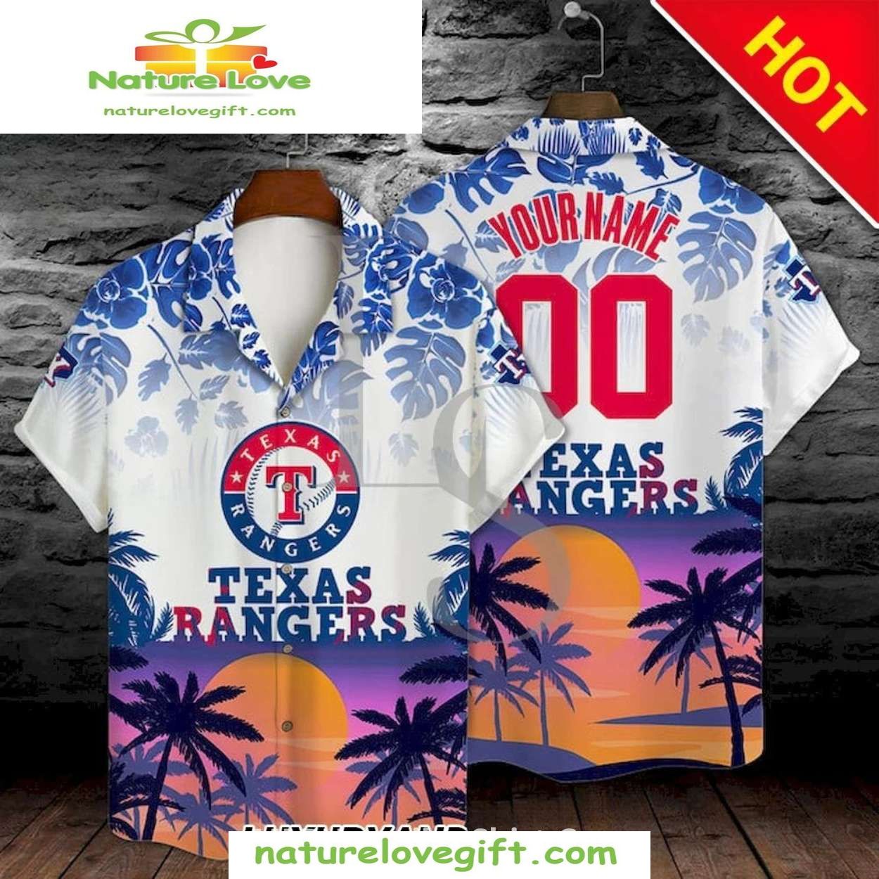 Texas Rangers Hawaiian Sunset Custom Name MLB - Adult & Kids T-Shirts, Sweatshirts & Hoodies apparel design preview 1