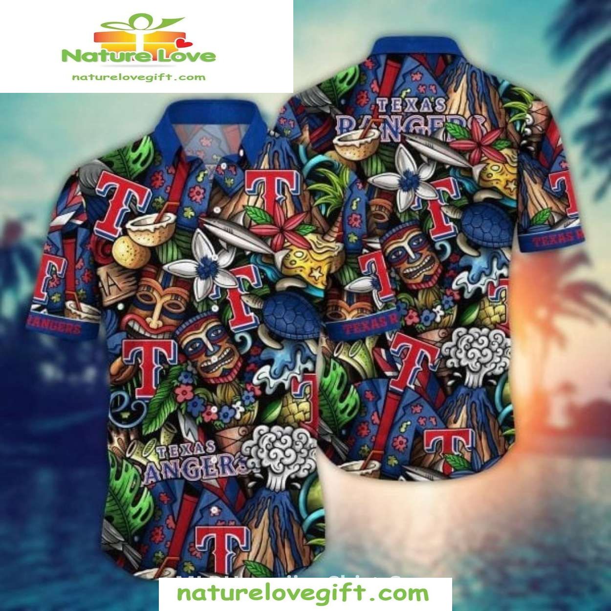 Texas Rangers Hawaiian Tiki Surf Baseball Aloha - Adult & Kids T-Shirts, Sweatshirts & Hoodies apparel design preview 1