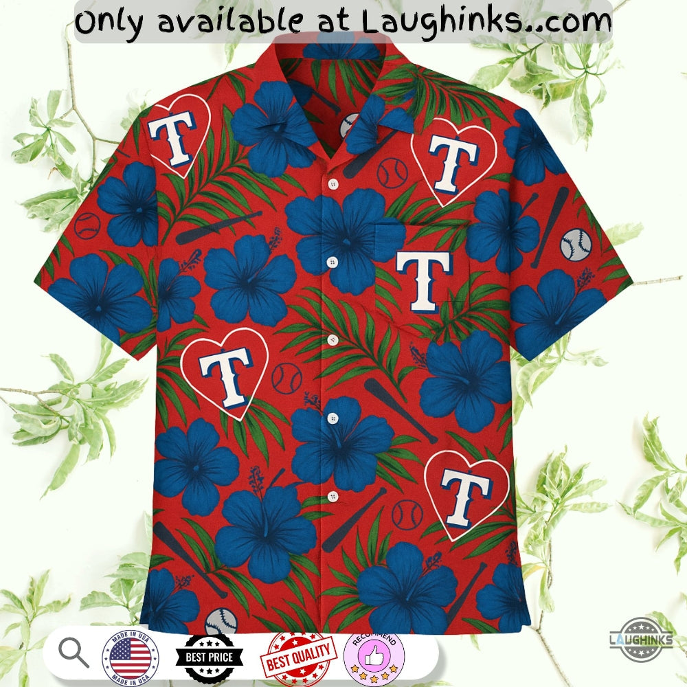 Texas Rangers Hearts Hawaiian - Adult & Kids T-Shirts, Sweatshirts & Hoodies apparel design preview 1