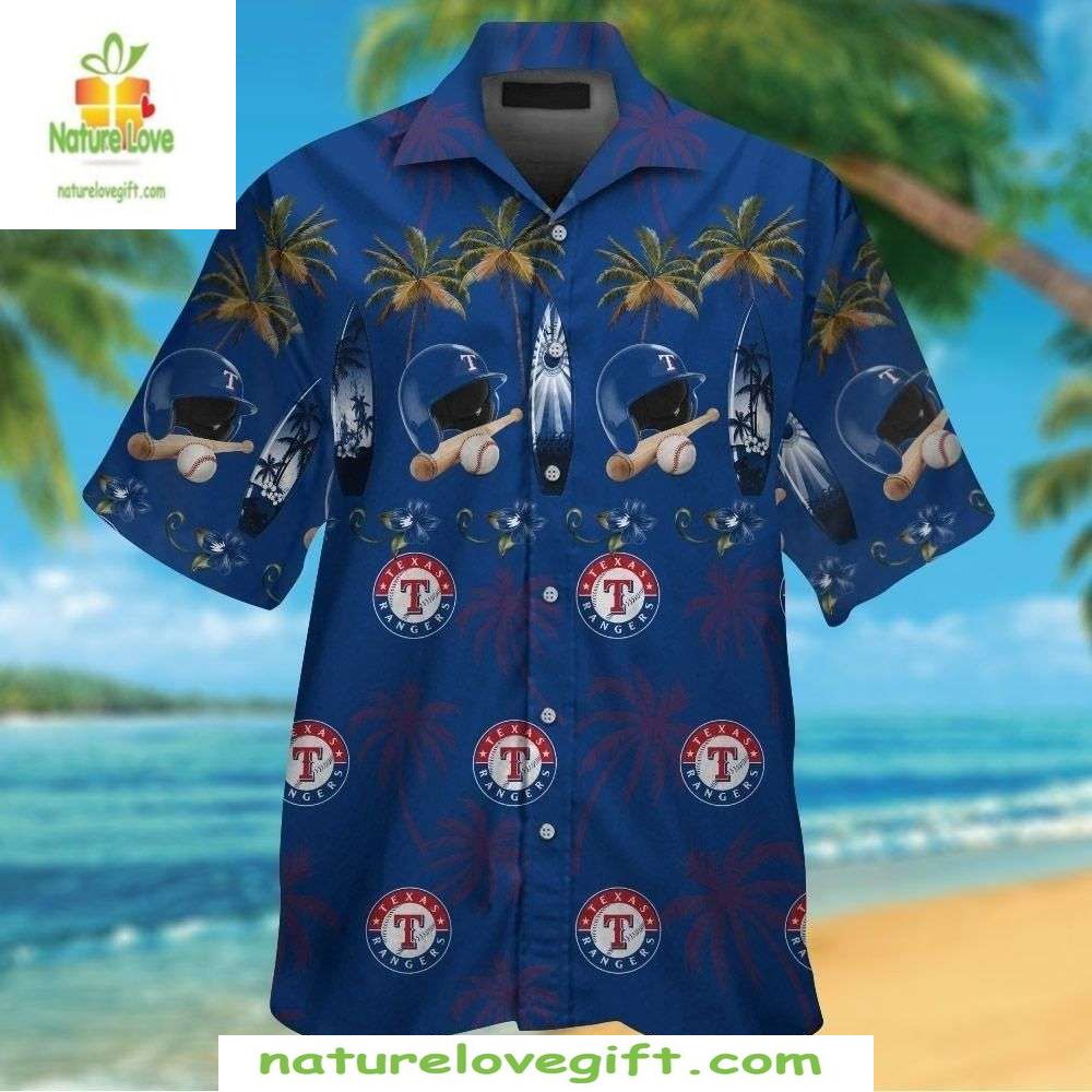 Texas Rangers Hawaiian MLB Baseball Nautical Palm - Adult & Kids T-Shirts, Sweatshirts & Hoodies apparel design preview 1