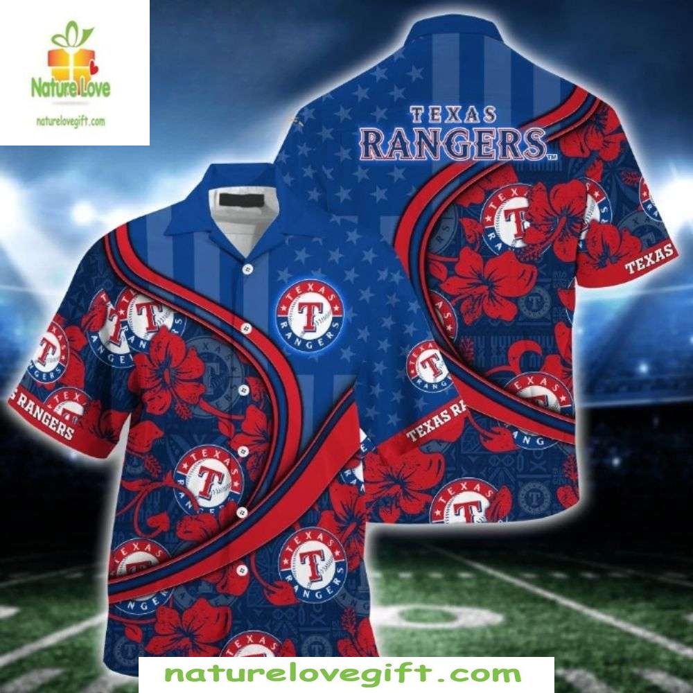 Texas Rangers Hawaiian Red Floral Starry Night US - Adult & Kids T-Shirts, Sweatshirts & Hoodies apparel design preview 1