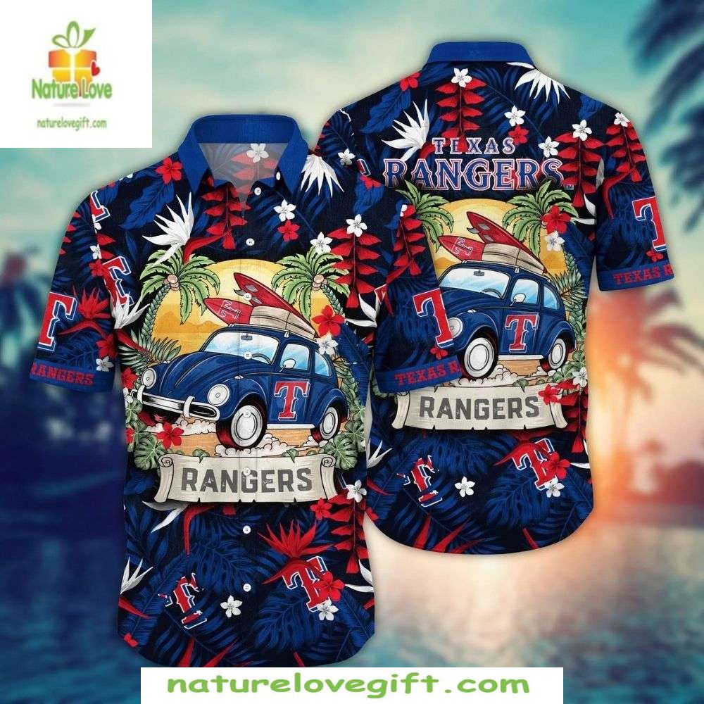 Texas Rangers Hawaiian MLB Summer Classic Cars Aloha - Adult & Kids T-Shirts, Sweatshirts & Hoodies apparel design preview 1