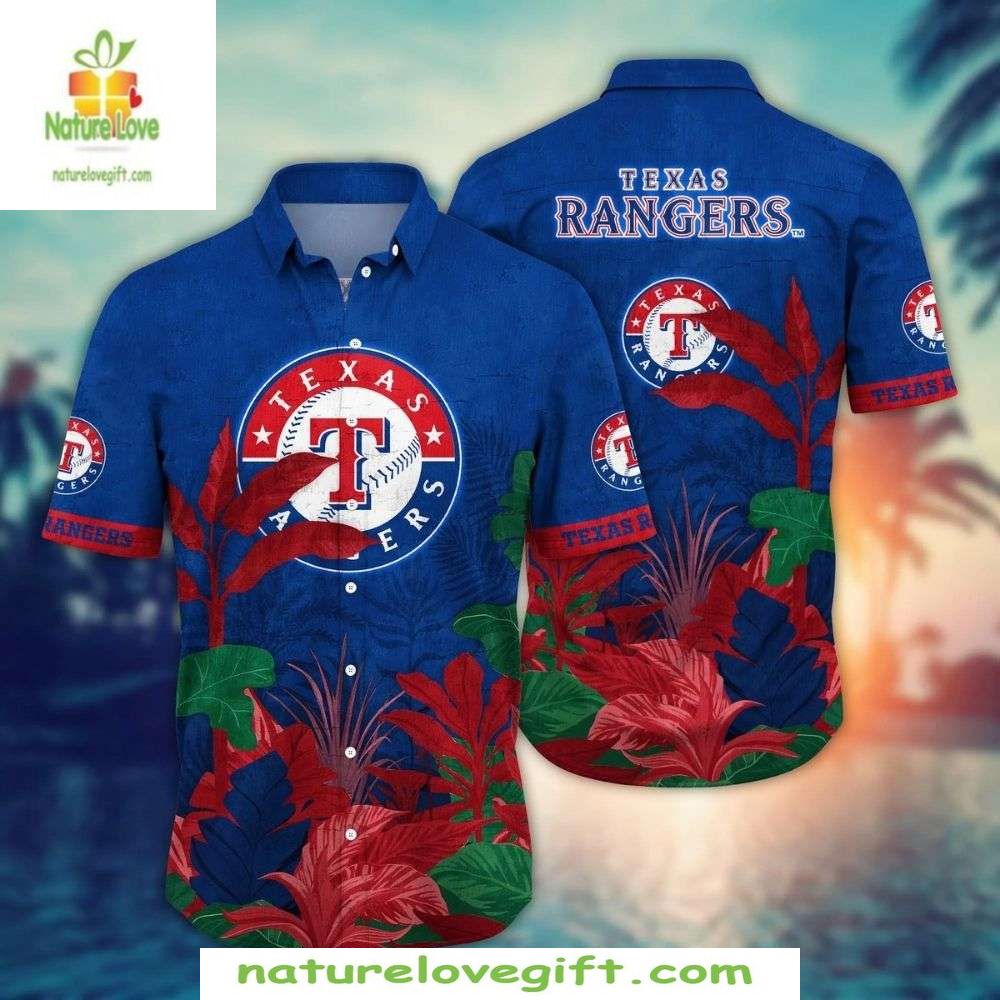 Texas Rangers Hawaiian Custom Tropical Foliage - Adult & Kids T-Shirts, Sweatshirts & Hoodies apparel design preview 1