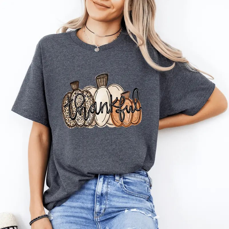 Thankful Thanksgiving Casual Fall Softstyle Cute - Adult & Kids T-Shirts, Sweatshirts & Hoodies apparel design preview 1