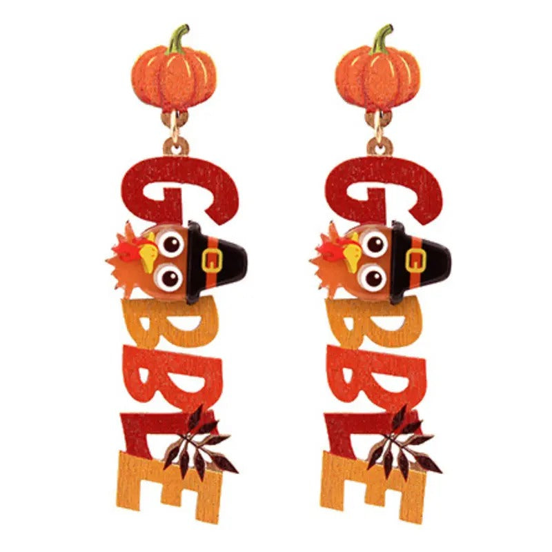 Thanksgiving Gobble Earrings - Adult & Kids T-Shirts, Sweatshirts & Hoodies apparel design preview 1