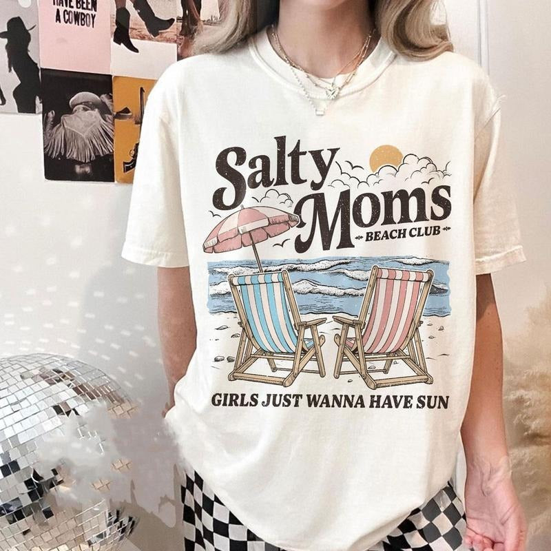 Beach Club Salty Moms Retro Girl Summer - Adult & Kids T-Shirts, Sweatshirts & Hoodies apparel design preview 1