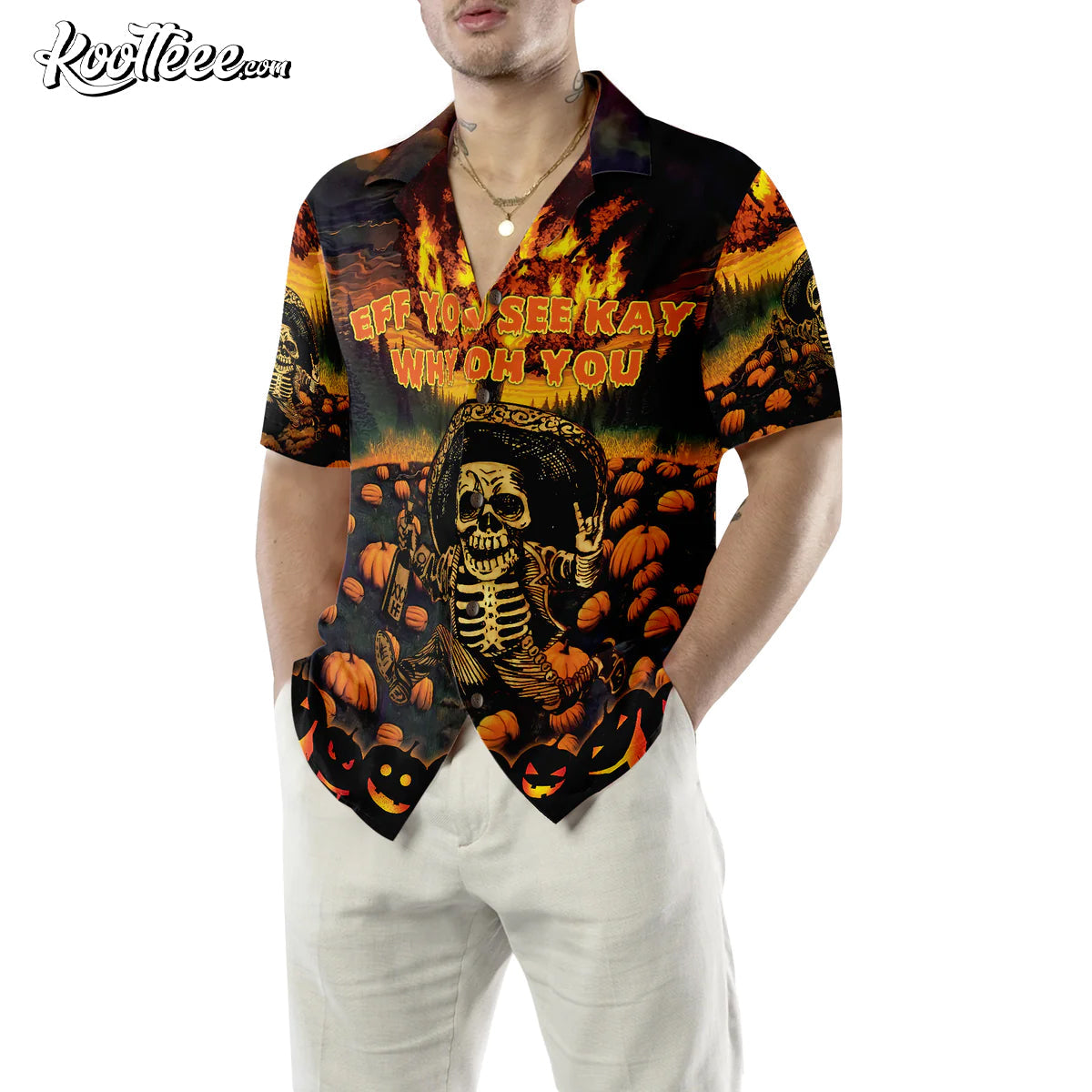 The Burning Pumpkin Sky Skeleton Halloween Hawaiian - Adult & Kids T-Shirts, Sweatshirts & Hoodies apparel design preview 1