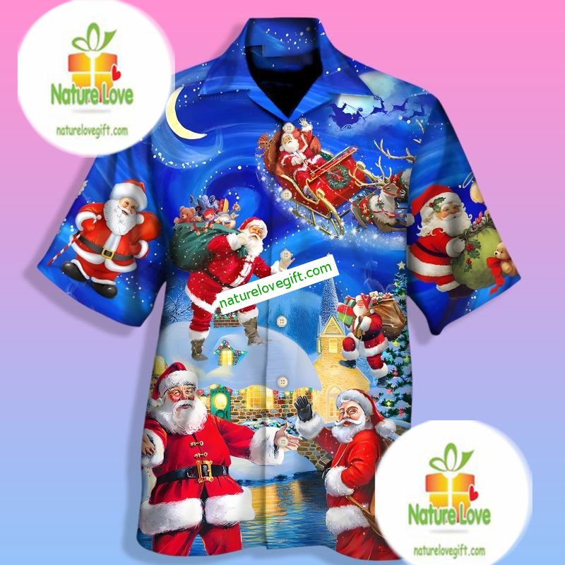 The Christmas Moon Santa Claus Delivers Gifts Blue - Adult & Kids T-Shirts, Sweatshirts & Hoodies apparel design preview 1