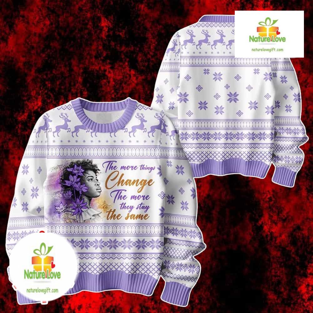 Color Purple The More Things Change Design Ugly Christmas Sweater - Holiday Gift product image