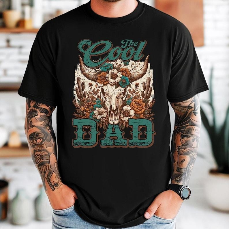 Cool Dad Bull Skull Western - Adult & Kids T-Shirts, Sweatshirts & Hoodies apparel design preview 1