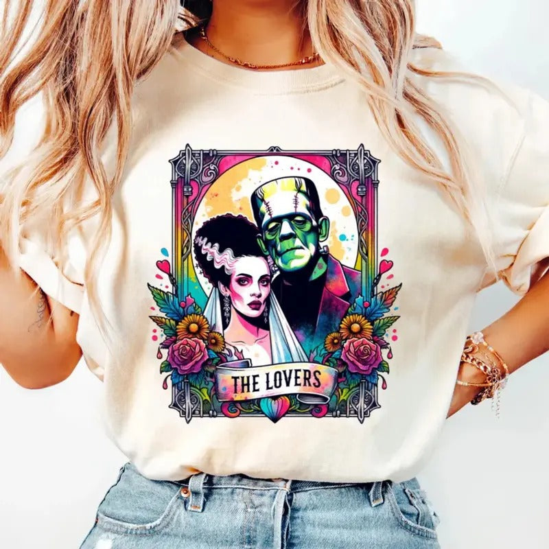 Lovers Tarot Horror Neon Bleached Frankenstein Bride - Adult & Kids T-Shirts, Sweatshirts & Hoodies apparel design preview 1