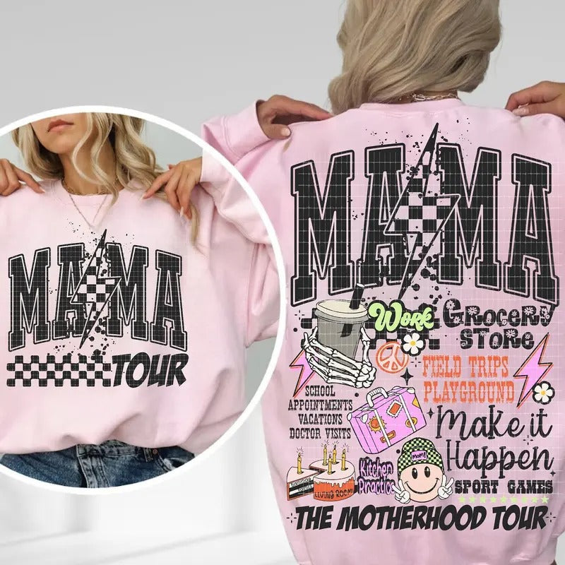 Motherhood Tour Retro Mama Lighting Bolt 2 Sides Some - Adult & Kids T-Shirts, Sweatshirts & Hoodies apparel design preview 1