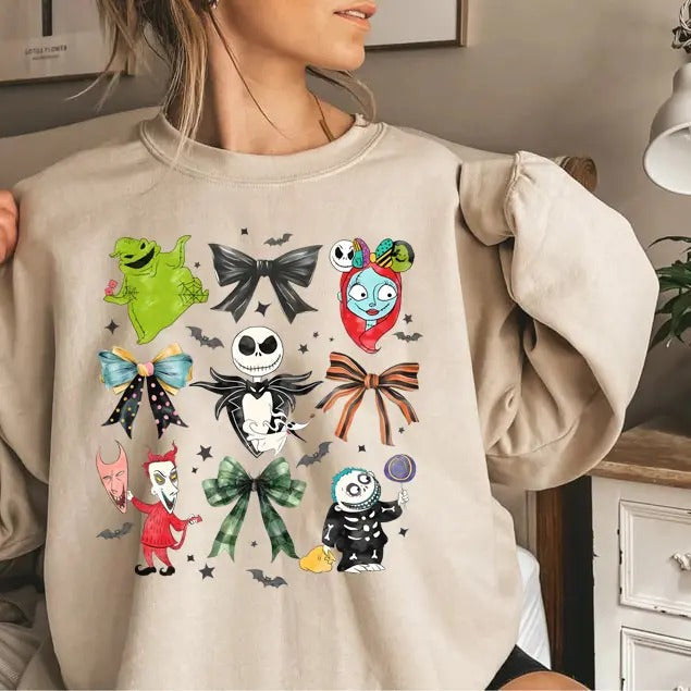 Nightmare Before Coquette Bows Jack Sally Halloween - Adult & Kids T-Shirts, Sweatshirts & Hoodies apparel design preview 1