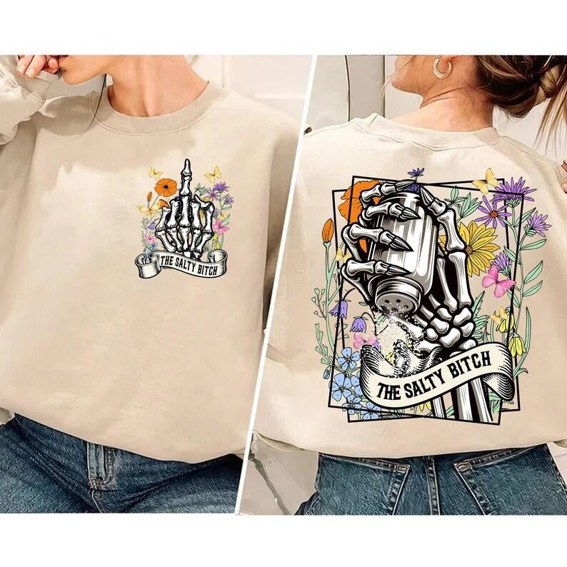 Salty B*Tch Retro Skull Skeleton Wild Flower - Adult & Kids T-Shirts, Sweatshirts & Hoodies apparel design preview 1