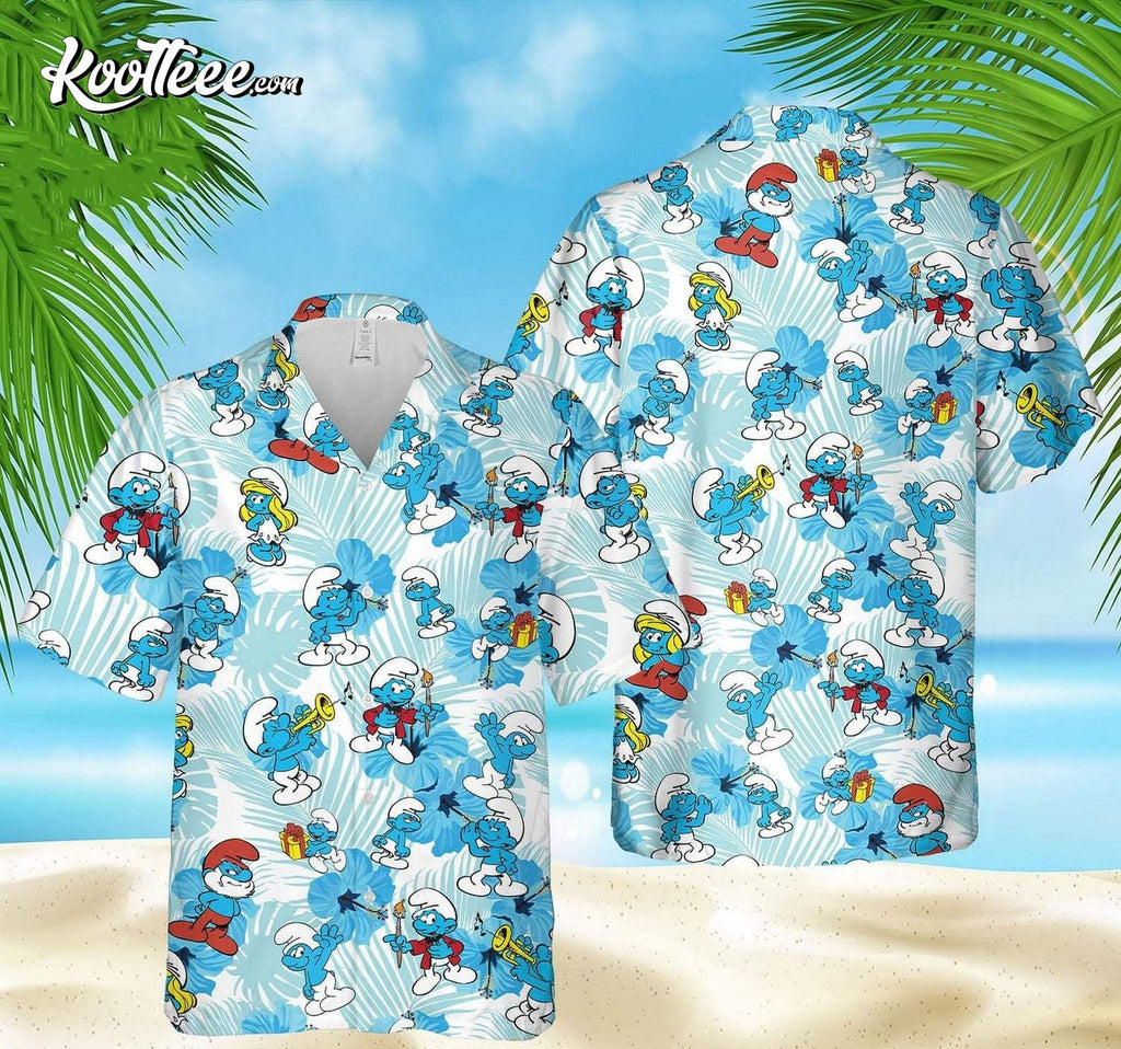 The Smurfs Hibiscus Palm Leaves Hawaiian - Adult & Kids T-Shirts, Sweatshirts & Hoodies apparel design preview 1