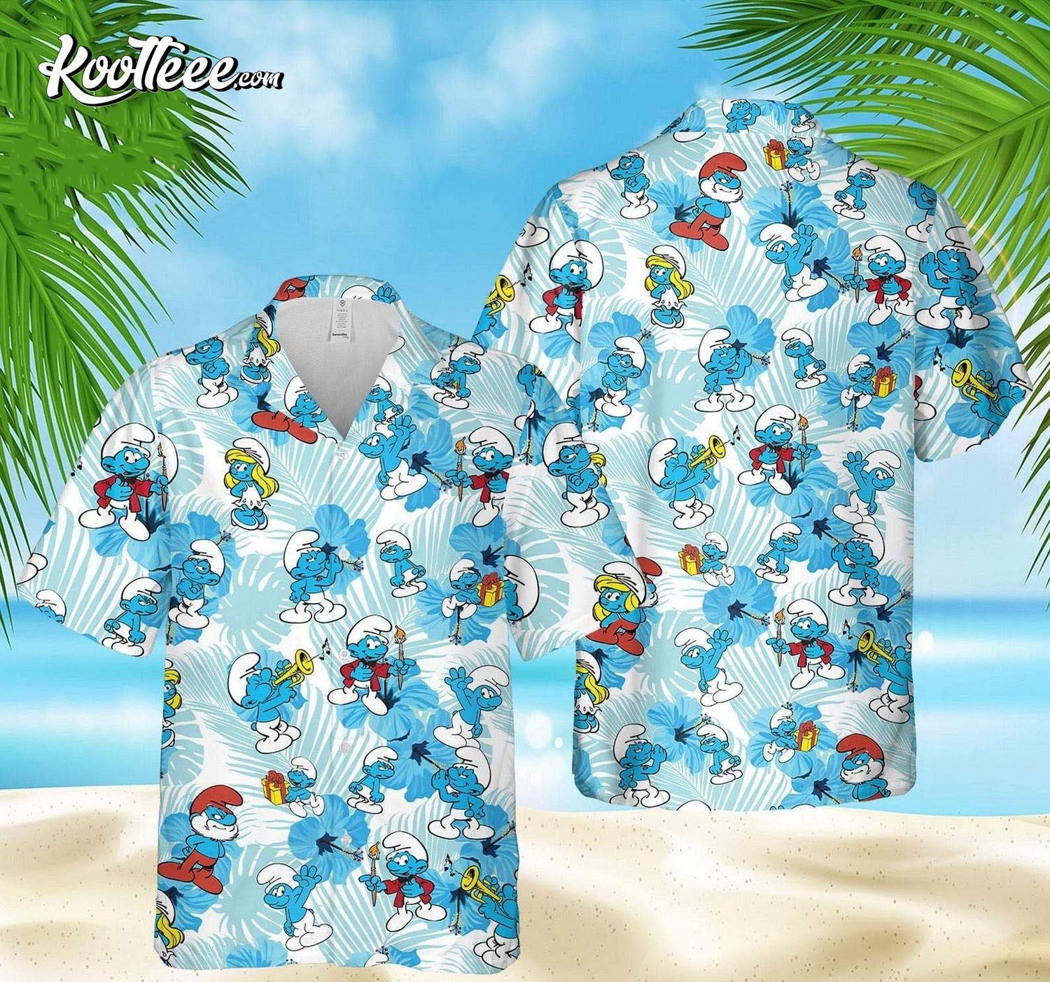 The Smurfs Hibiscus Palm Leaves Hawaiian - Adult & Kids T-Shirts, Sweatshirts & Hoodies apparel design preview 1