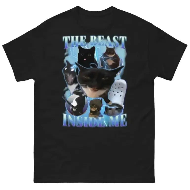 Beast Inside Me 90s Vintage Funny Cat Meme Classic - Adult & Kids T-Shirts, Sweatshirts & Hoodies apparel design preview 1