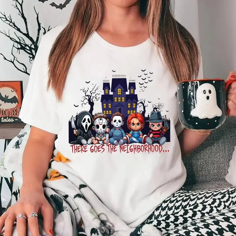 There Goes Neighborhood Horror Friends Halloween - Adult & Kids T-Shirts, Sweatshirts & Hoodies apparel design preview 1