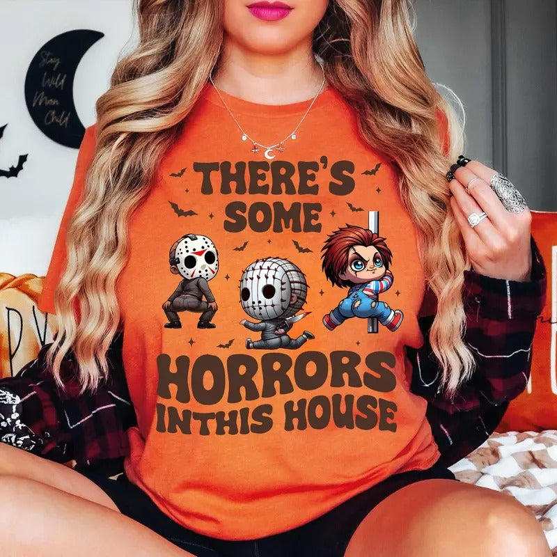 There'S S0me Horrors This House Three Horr0r Guys - Adult & Kids T-Shirts, Sweatshirts & Hoodies apparel design preview 1