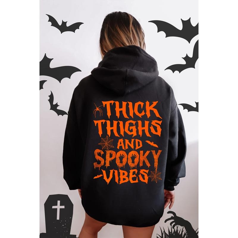 Thick Thighs Spooky Front Back Halloween Fall Season - Adult & Kids T-Shirts, Sweatshirts & Hoodies apparel design preview 1