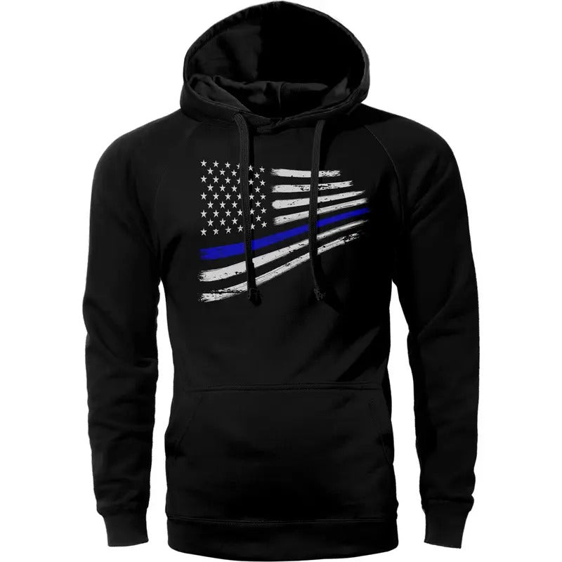 Thin Blue Flag Warped Police Lives Cotton Fabric - Adult & Kids T-Shirts, Sweatshirts & Hoodies apparel design preview 1