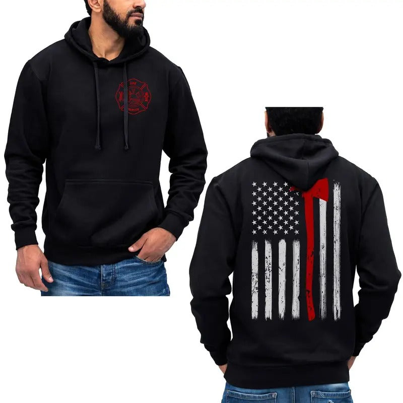Thin Red Flag Axe USA Firefighter Cotton Fabric - Adult & Kids T-Shirts, Sweatshirts & Hoodies apparel design preview 1