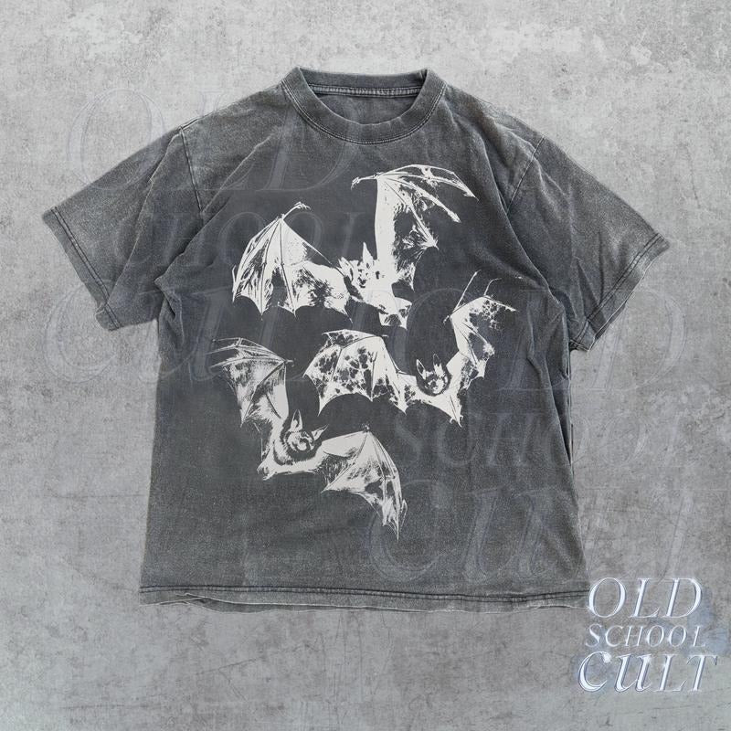 Three Bats Y2k Vintage 90s Bat Washed Retro Gothic - Adult & Kids T-Shirts, Sweatshirts & Hoodies apparel design preview 1