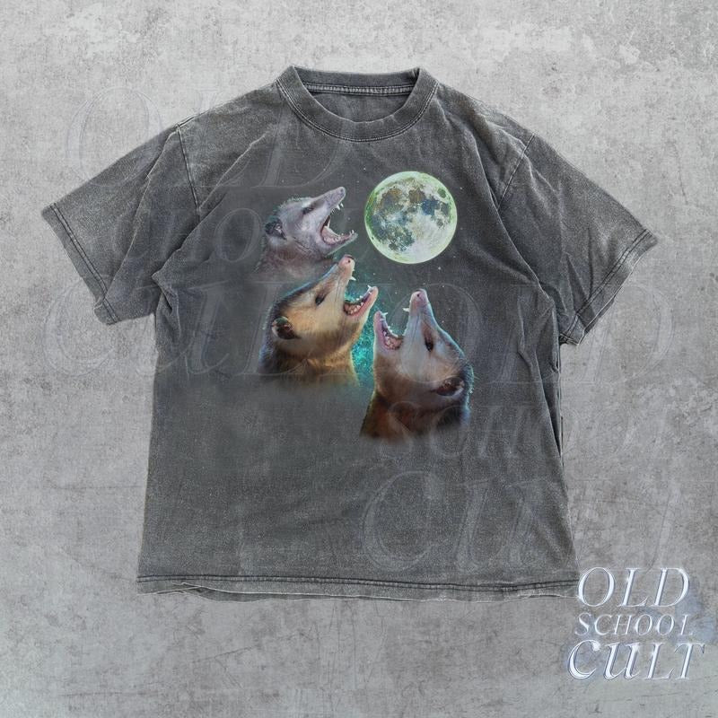 Three Possums Howling Moon Vinatge Retro Opossum - Adult & Kids T-Shirts, Sweatshirts & Hoodies apparel design preview 1