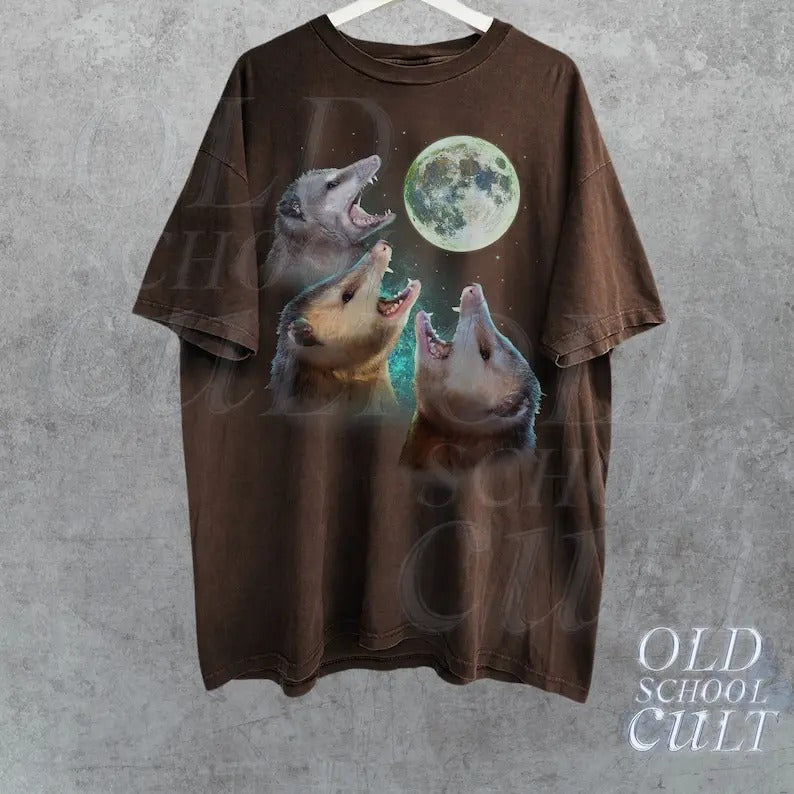 Three Possums Howling Moon Vinatge Retro Opossum - Adult & Kids T-Shirts, Sweatshirts & Hoodies apparel design preview 1