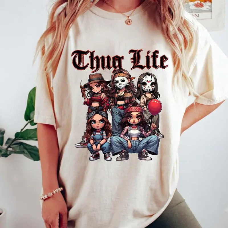 Thug Life Chicano Horror Movie Girl Scary Halloween - Adult & Kids T-Shirts, Sweatshirts & Hoodies apparel design preview 1