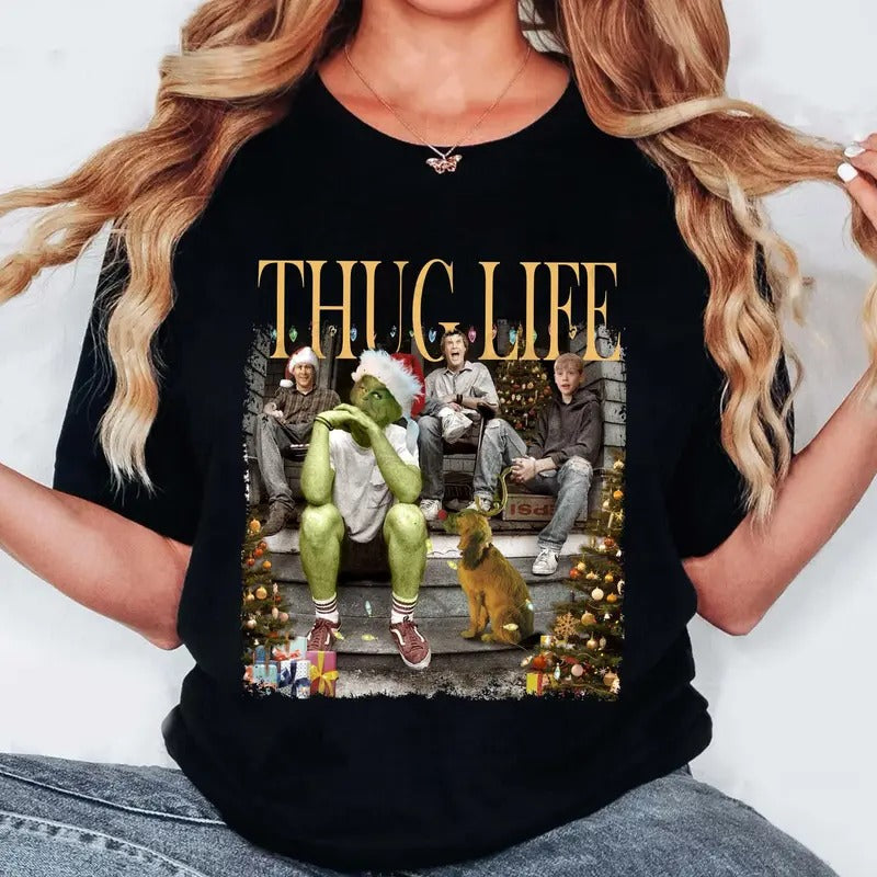Thug Life Green Xmas Floral Mama Cartoon Movie Feelin - Adult & Kids T-Shirts, Sweatshirts & Hoodies apparel design preview 1