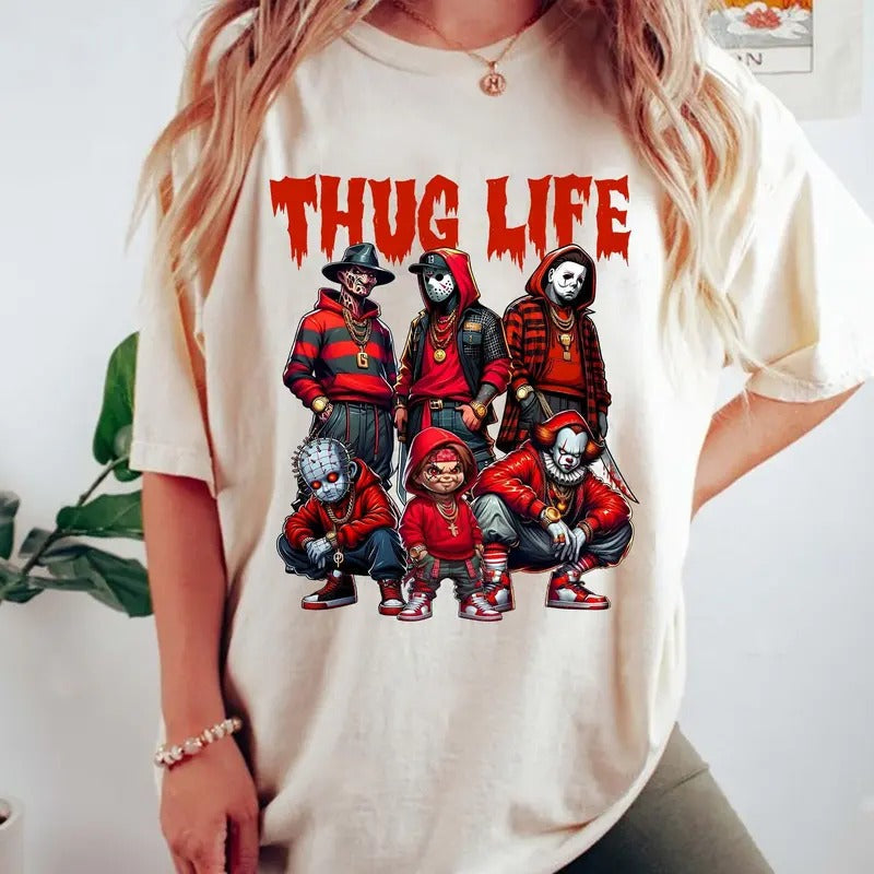Thug Life Horror Movie Halloween Friends Characters - Adult & Kids T-Shirts, Sweatshirts & Hoodies apparel design preview 1
