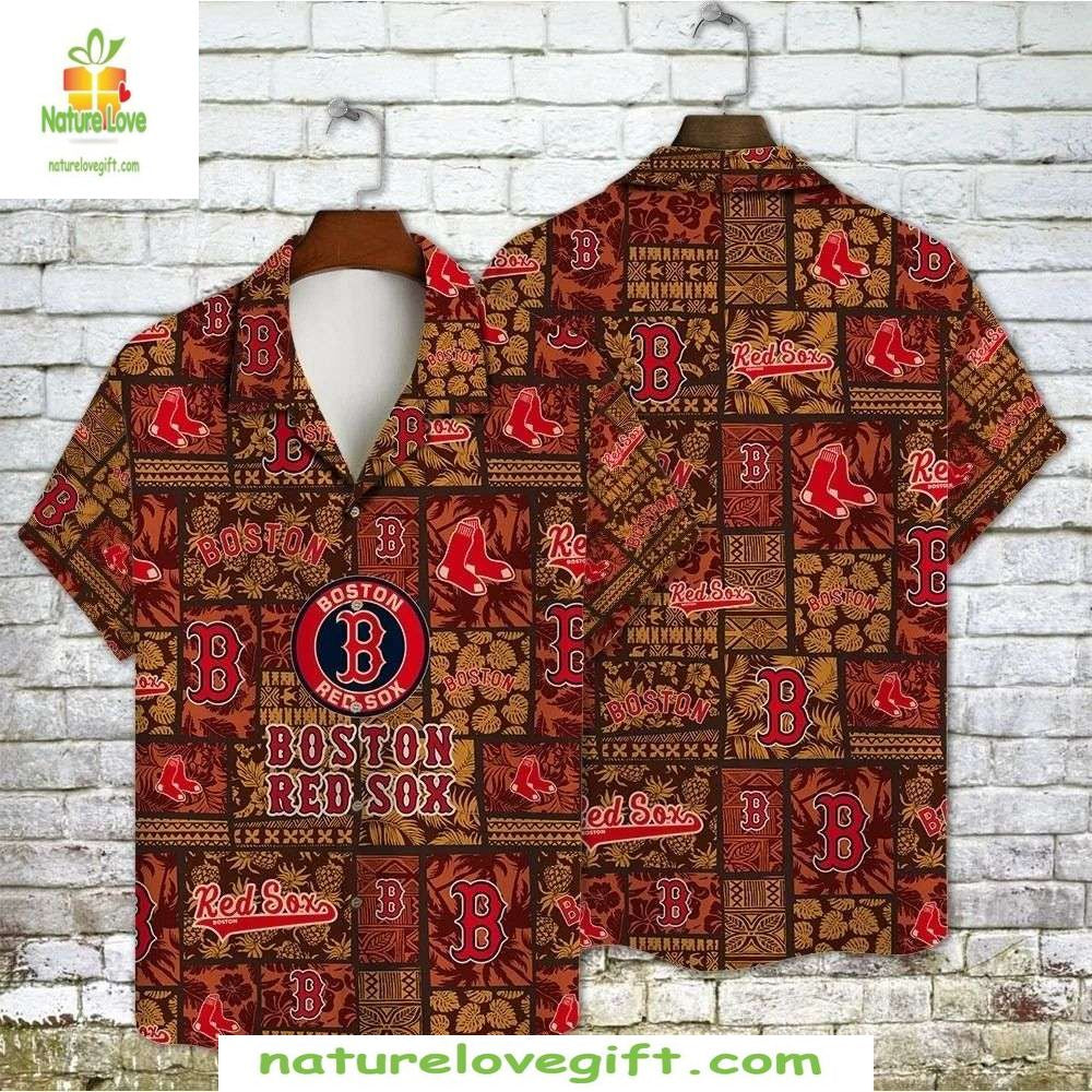 Boston Red Sox Hawaiian with Tiki Motifs Stylish - Adult & Kids T-Shirts, Sweatshirts & Hoodies apparel design preview 1