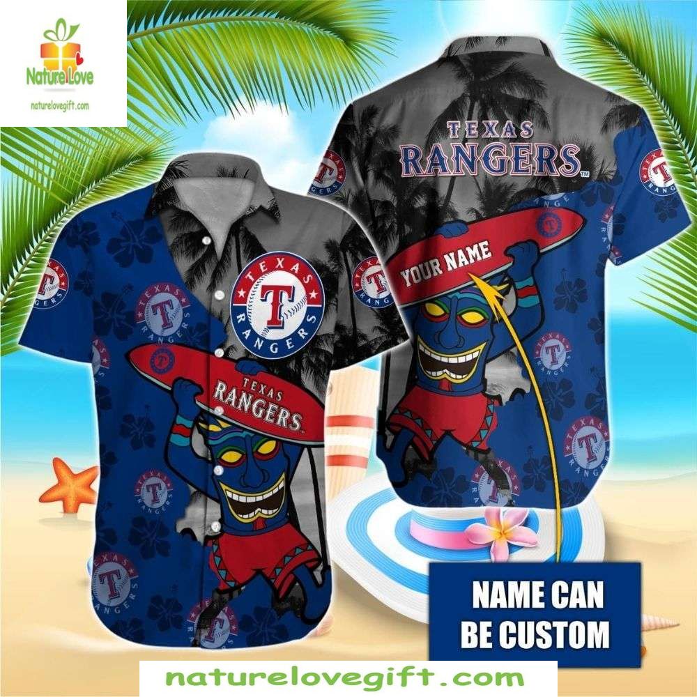 Texas Rangers Hawaiian Personalized Tiki Surfing - Adult & Kids T-Shirts, Sweatshirts & Hoodies apparel design preview 1