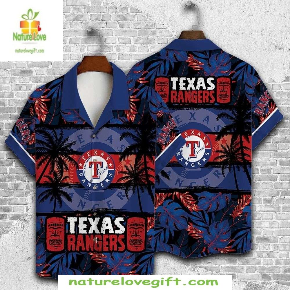 Texas Rangers Hawaiian Navy Tropical MLB Baseball - Adult & Kids T-Shirts, Sweatshirts & Hoodies apparel design preview 1