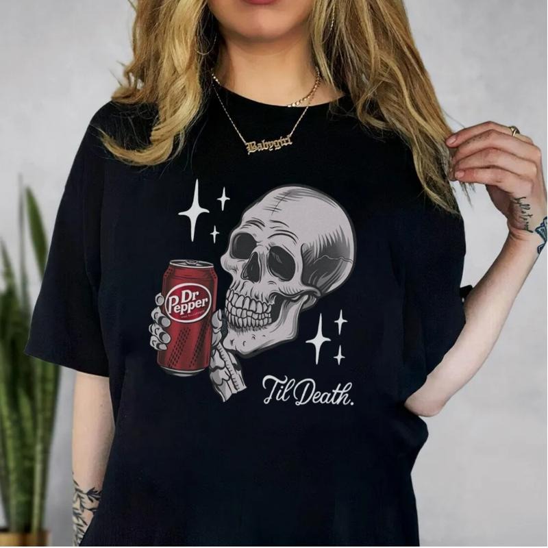 Till Death Dr. Pepper Skeleton Halloween Cute - Adult & Kids T-Shirts, Sweatshirts & Hoodies apparel design preview 1