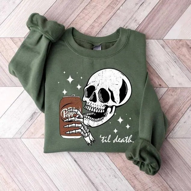 Till Death Dr. Pepper Skeleton Halloween Cute - Adult & Kids T-Shirts, Sweatshirts & Hoodies apparel design preview 1