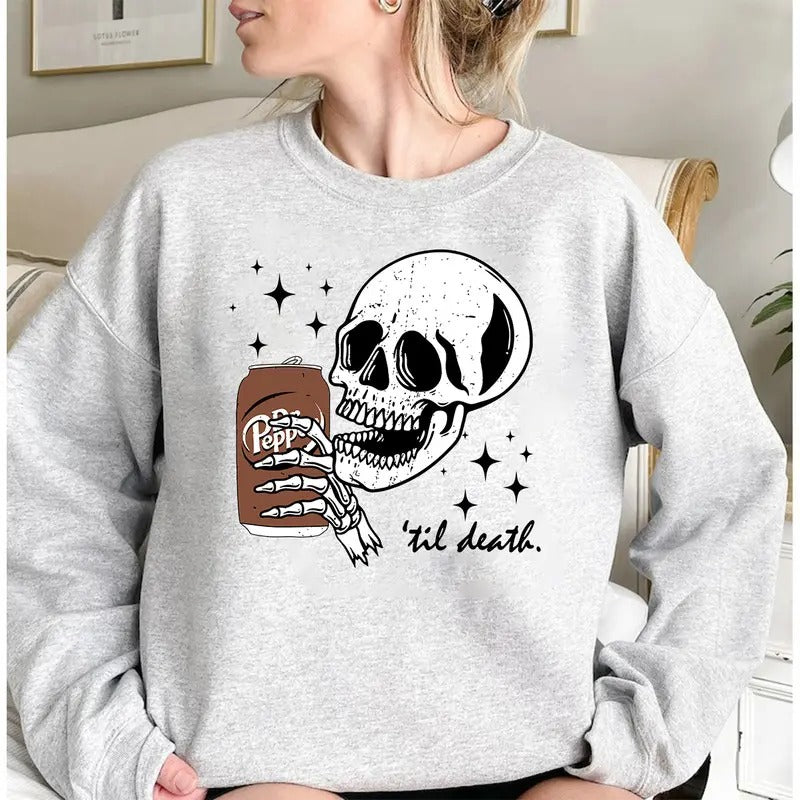 Till Death Dr. Pepper Skeleton Halloween Cute - Adult & Kids T-Shirts, Sweatshirts & Hoodies apparel design preview 1