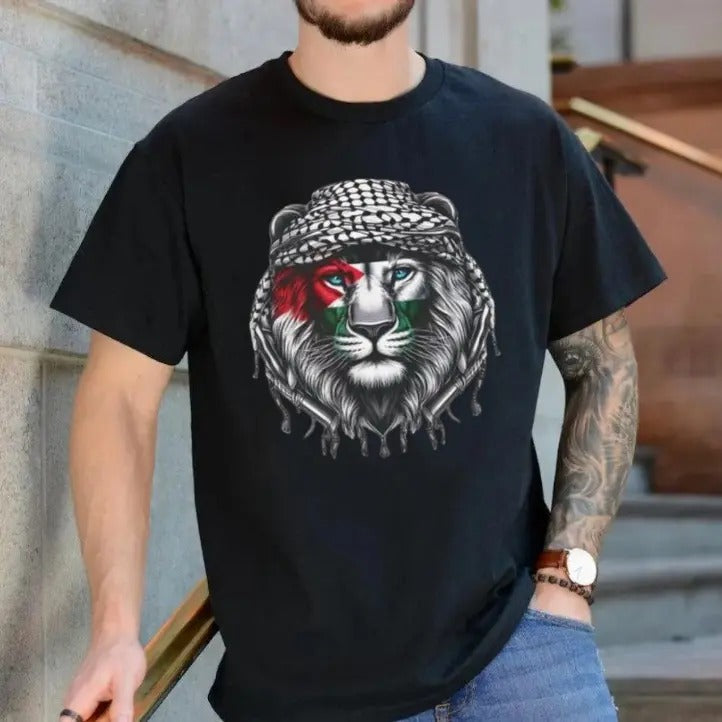 Time Palestine: Lion Keffiyeh Casual Menswear Short - Adult & Kids T-Shirts, Sweatshirts & Hoodies apparel design preview 1
