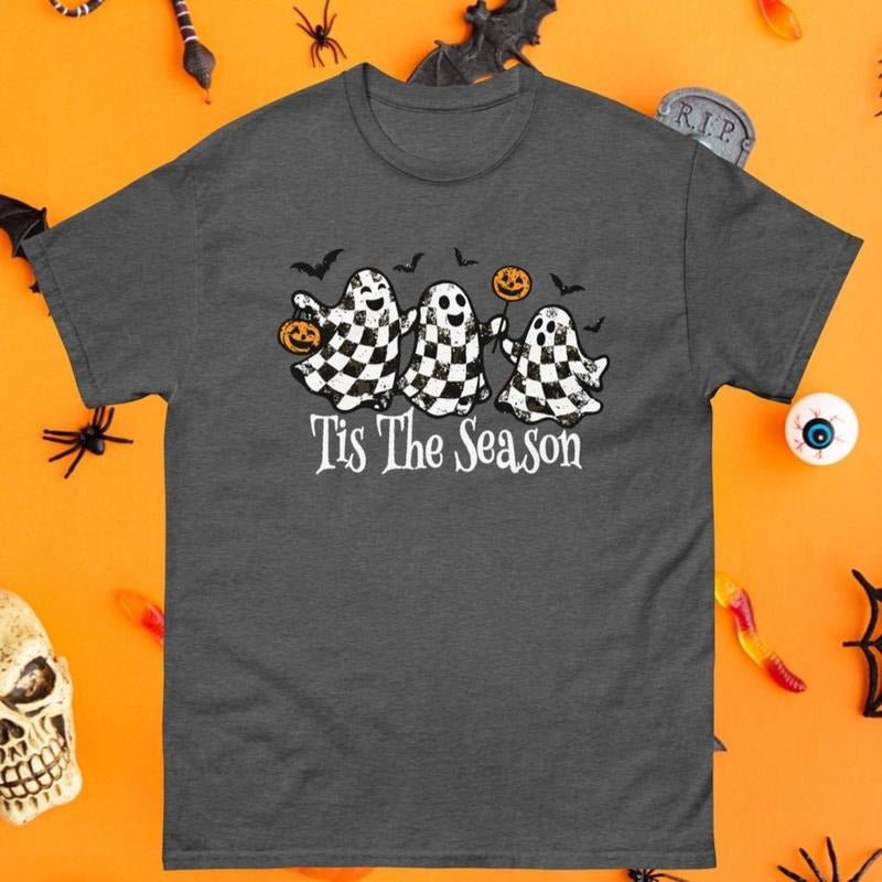 Tis Season Checkered Ghost Halloween Gildan - Adult & Kids T-Shirts, Sweatshirts & Hoodies apparel design preview 1