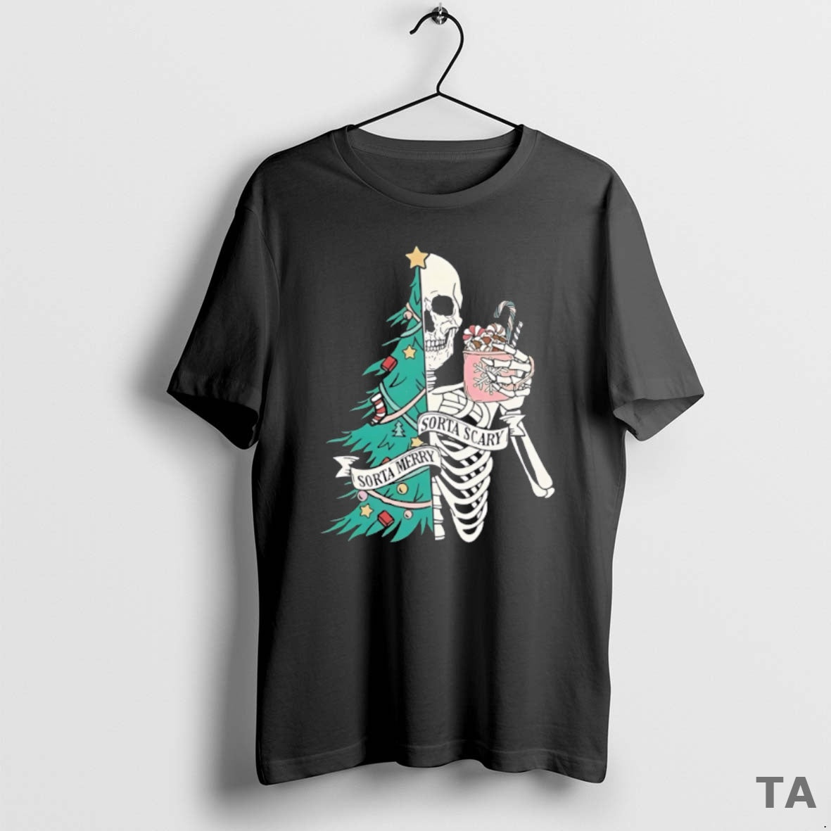 Top Sorta Merry Scary Skeleton Xmas - Adult & Kids T-Shirts, Sweatshirts & Hoodies apparel design preview 1