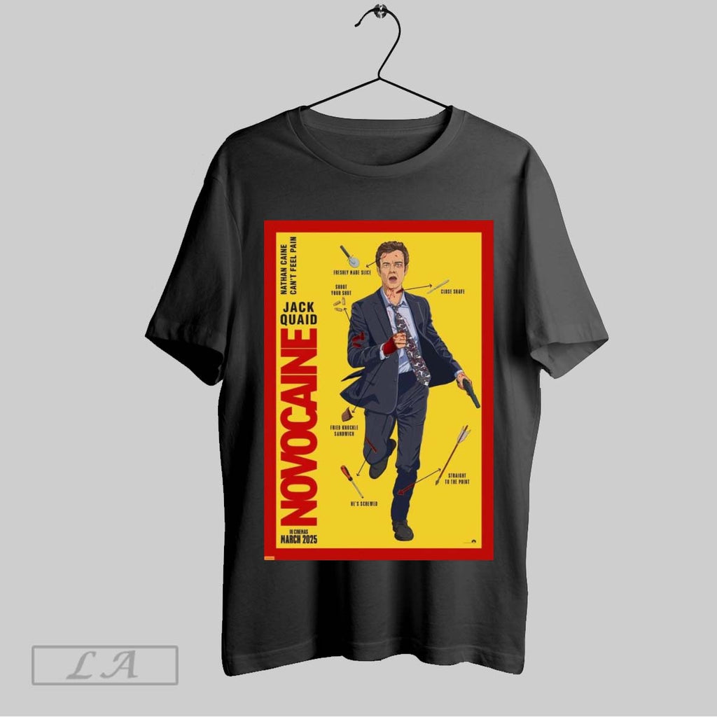 Top Jack Quaid Novocaine Nathan Caine Cant Feel Pain - Adult & Kids T-Shirts, Sweatshirts & Hoodies apparel design preview 1
