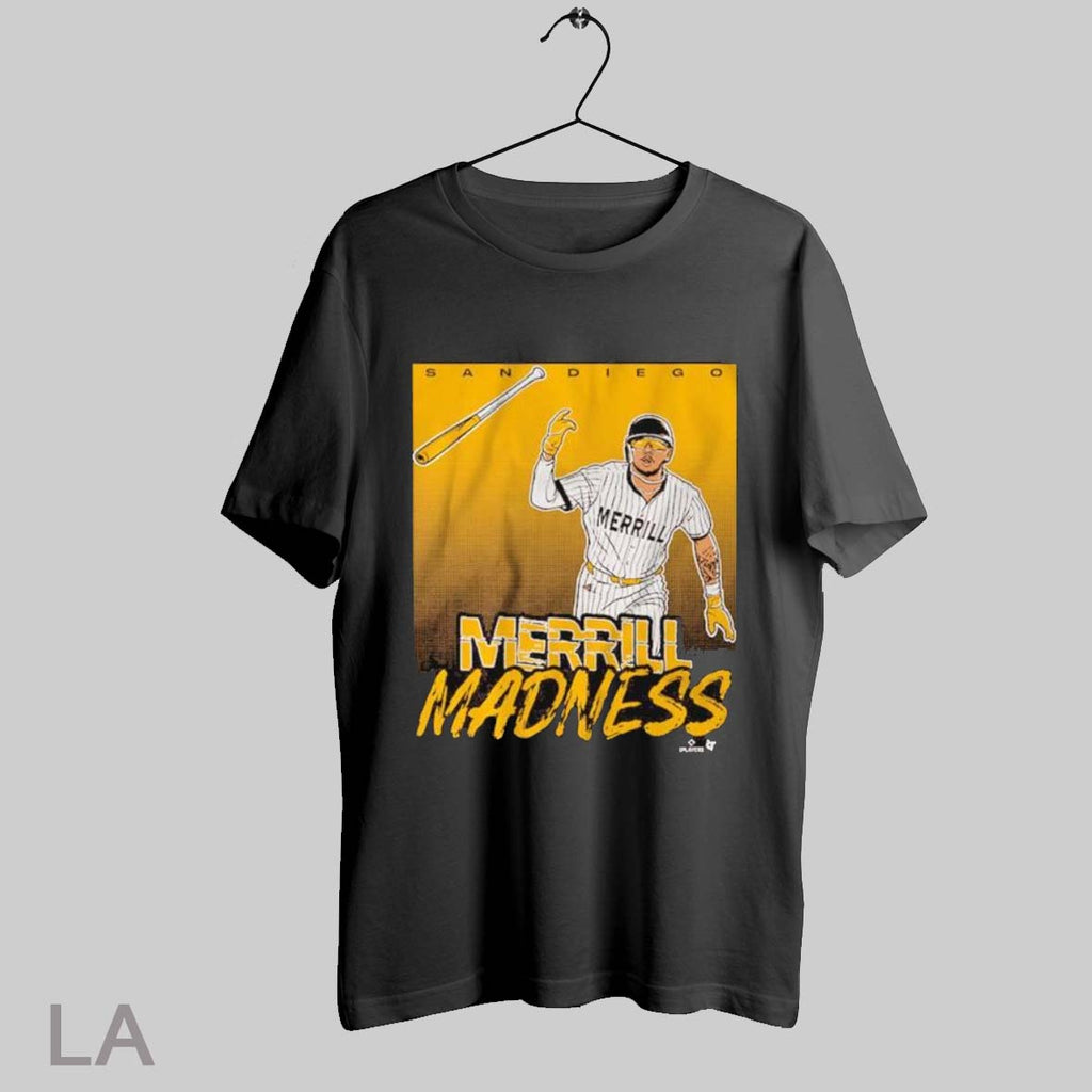 Top Ackson Merrill Madness Bat Flip San Diego Padres - Adult & Kids T-Shirts, Sweatshirts & Hoodies apparel design preview 1