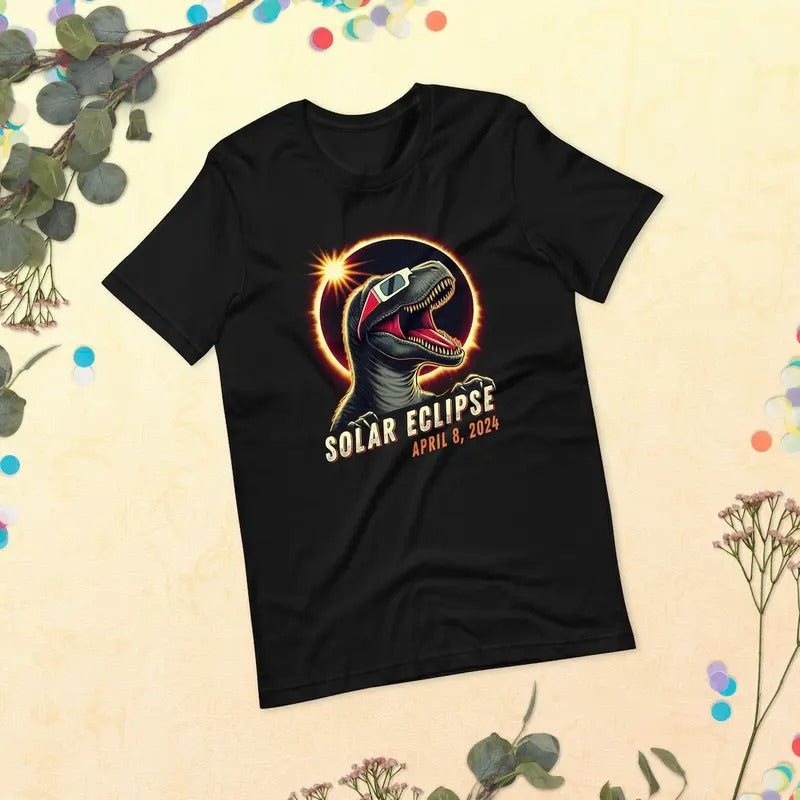 Totality Dinosaur Path Astronomy Party April 8 2024 - Adult & Kids T-Shirts, Sweatshirts & Hoodies apparel design preview 1